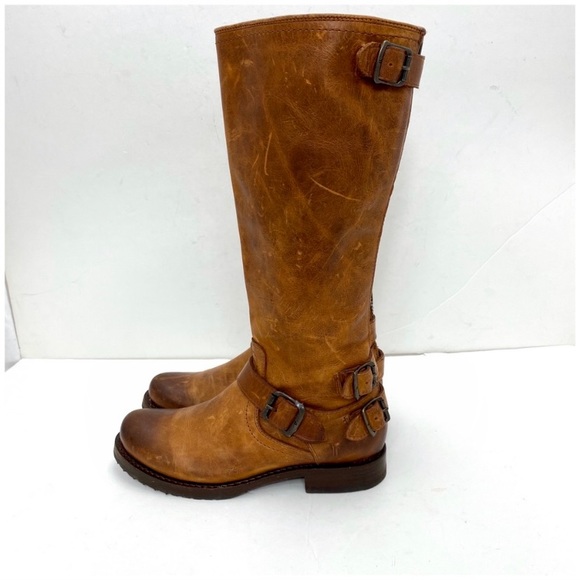 Frye Veronica Buckled Strap Back Zip High Top Riding Boot in Whiskey Tan - Picture 6 of 9